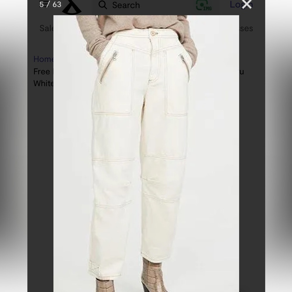 Free People Misty Road Wide Leg Cotton Pants in Ecru size 6 - Picture 4 of 8